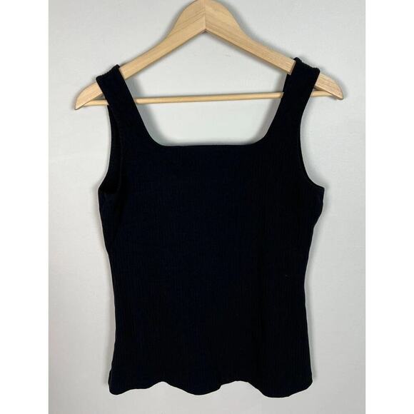 INC International Concepts Ribbed Black Tank Top Size Large Square Neck Women’s - Picture 2 of 3